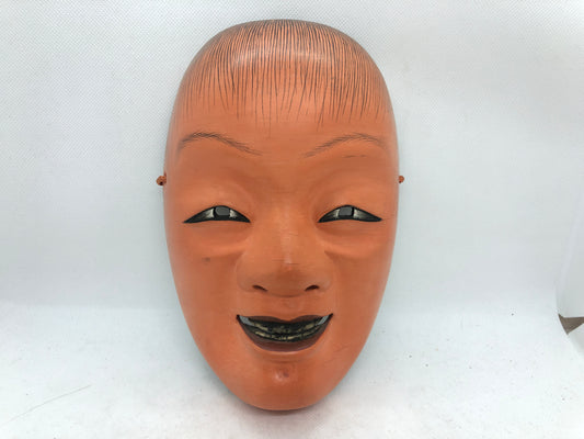 Y4670 NOH MASK wood carving Shoujou signed Japan antique omen dance drama