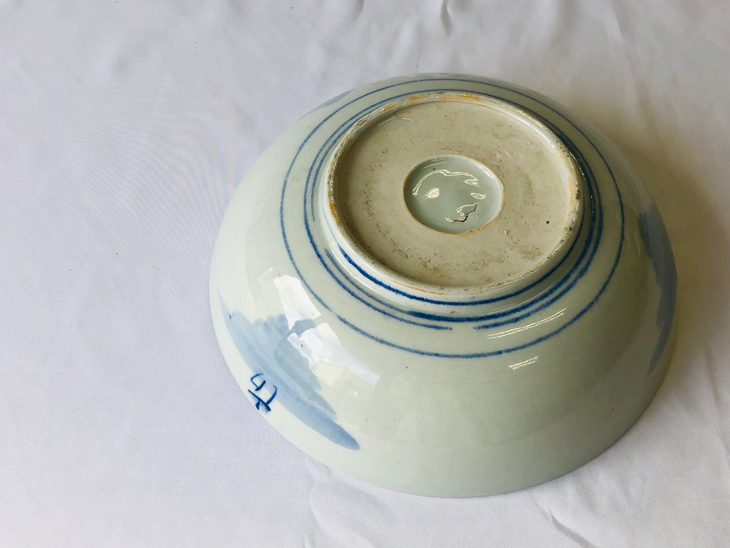 Y4673 CHAWAN Seto-ware confectionery bowl moon rabbit Japan antique pottery