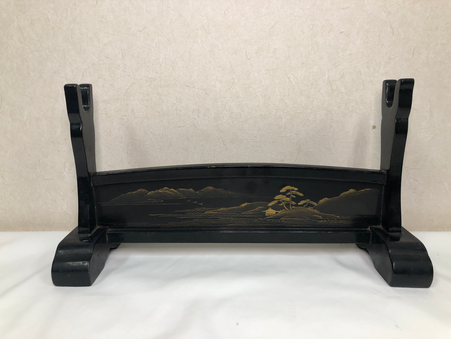 Y4682 OKIMONO katana Sword Rack Makie landscape Japan antique vintage interior