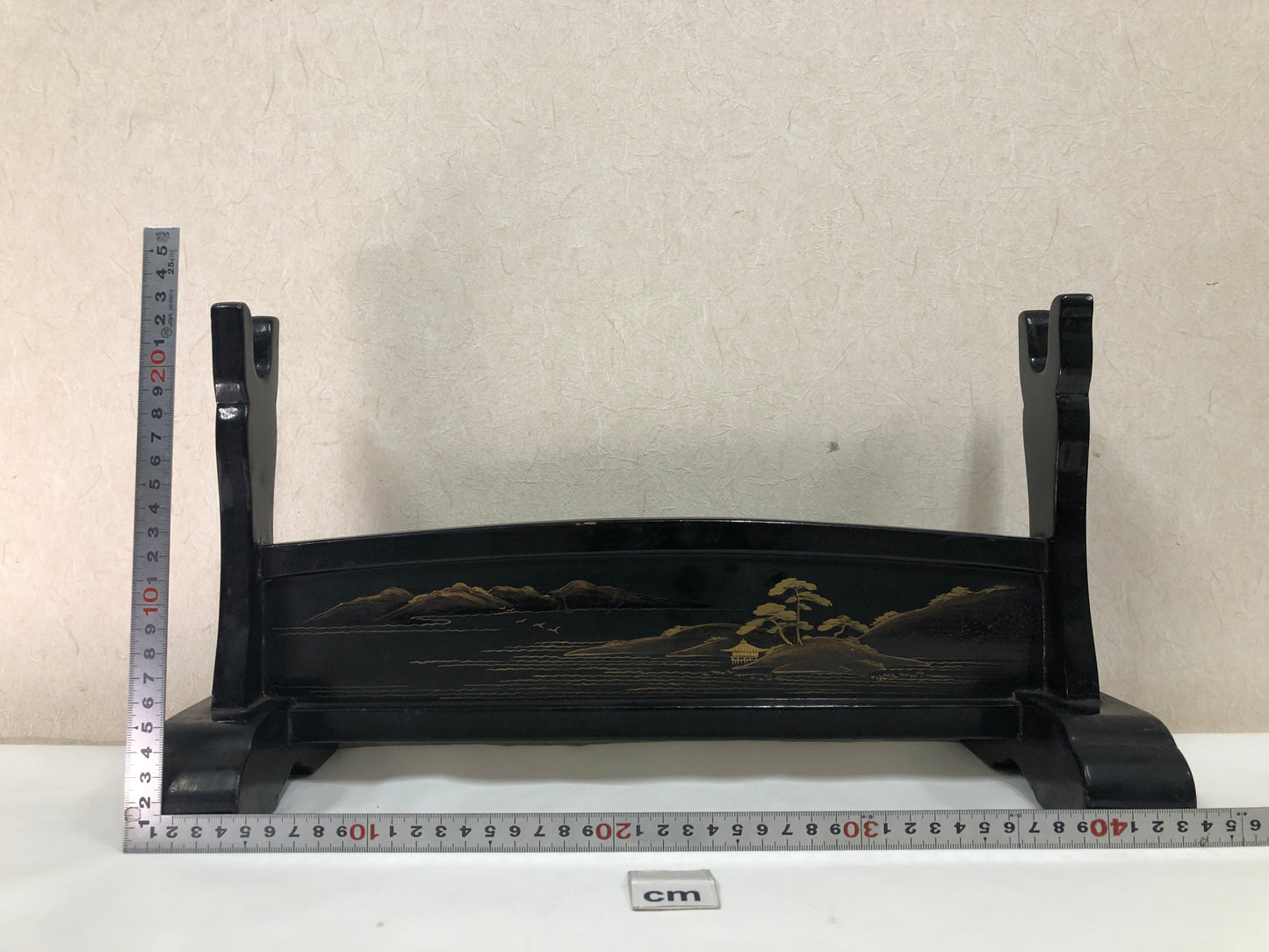 Y4682 OKIMONO katana Sword Rack Makie landscape Japan antique vintage interior