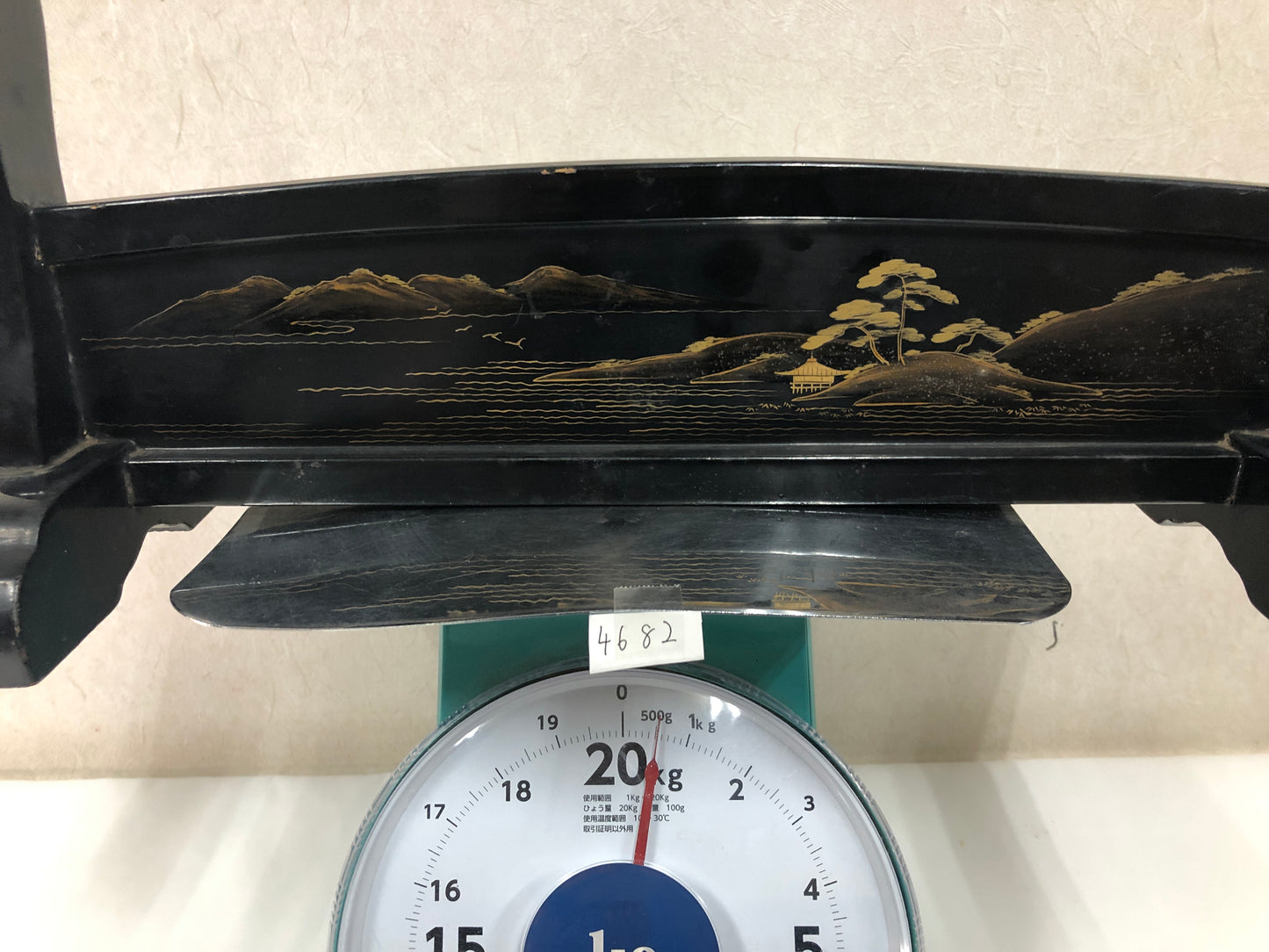 Y4682 OKIMONO katana Sword Rack Makie landscape Japan antique vintage interior