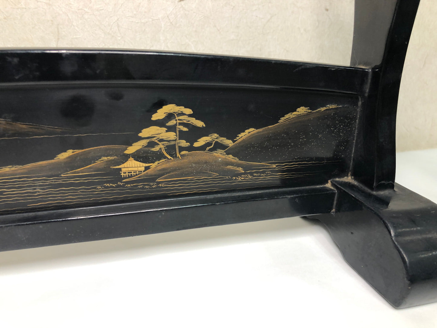 Y4682 OKIMONO katana Sword Rack Makie landscape Japan antique vintage interior