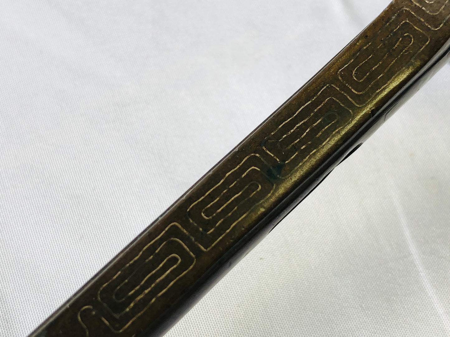 Y4684 YATATE copper stationery inlay Japan Brush Inkwell Holder antique shuji