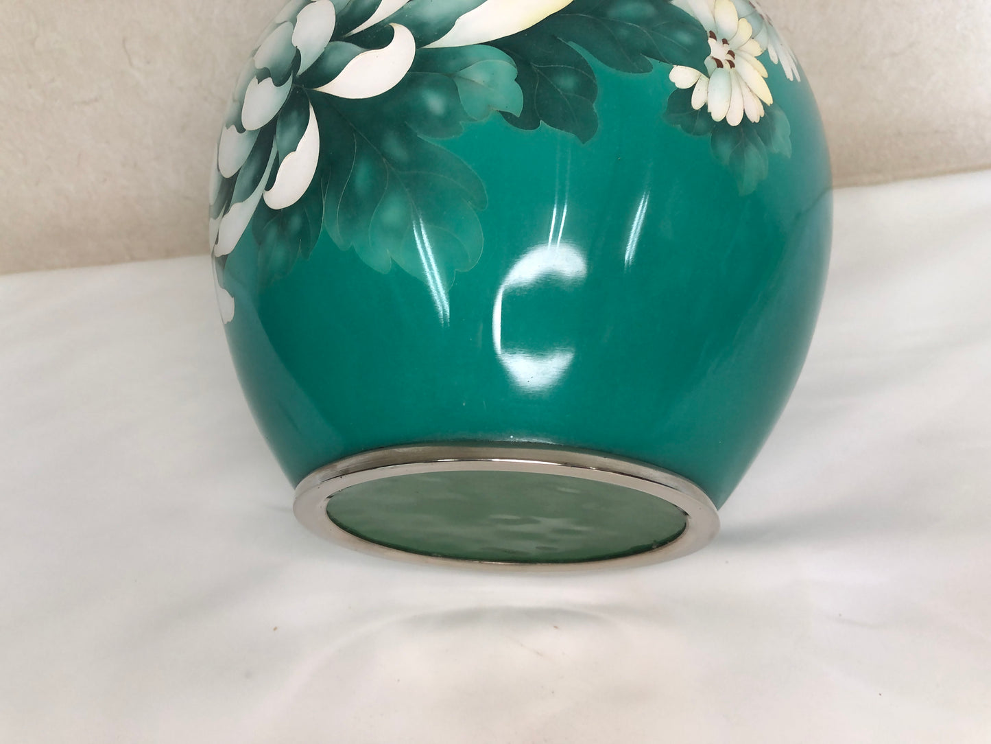 Y4693 FLOWER VASE Cloisonne green peony box Japan ikebana antique interior