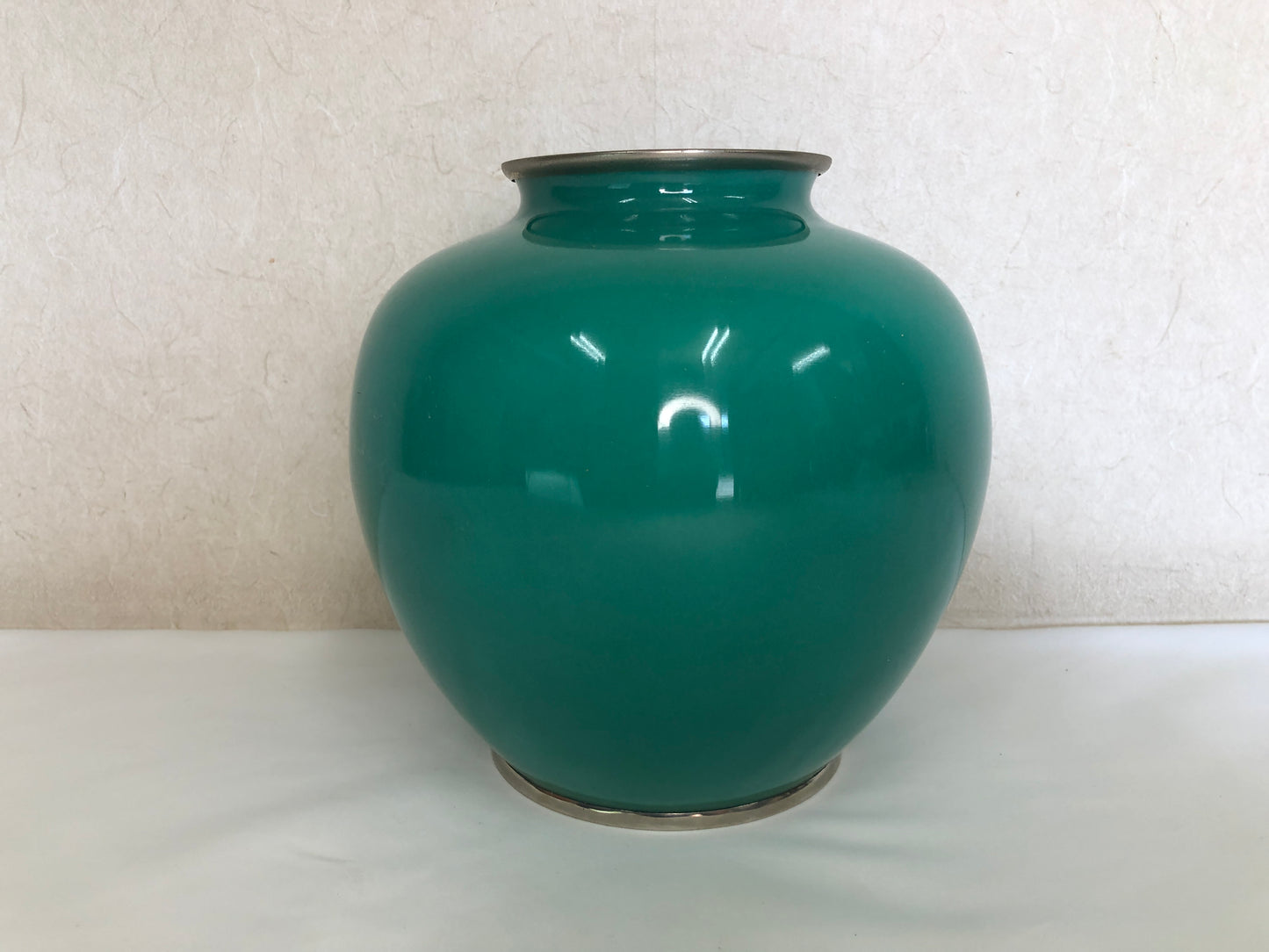 Y4693 FLOWER VASE Cloisonne green peony box Japan ikebana antique interior