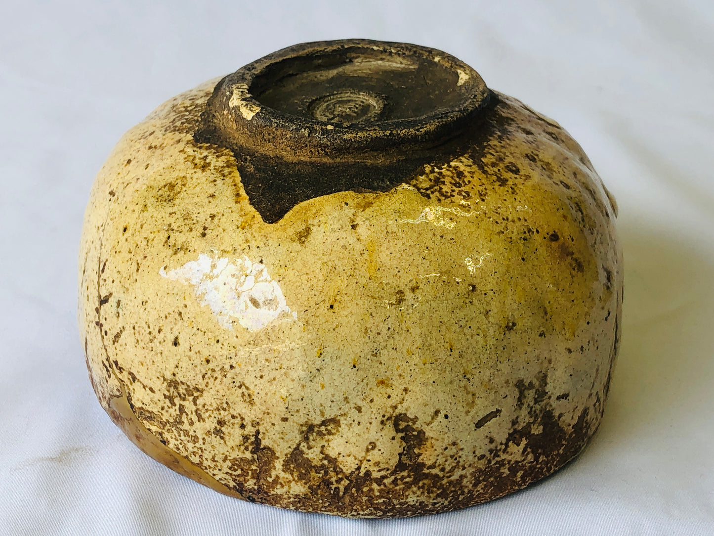 Y4704 CHAWAN Raku-ware kintsugi signed box Japan antique tea ceremony pottery