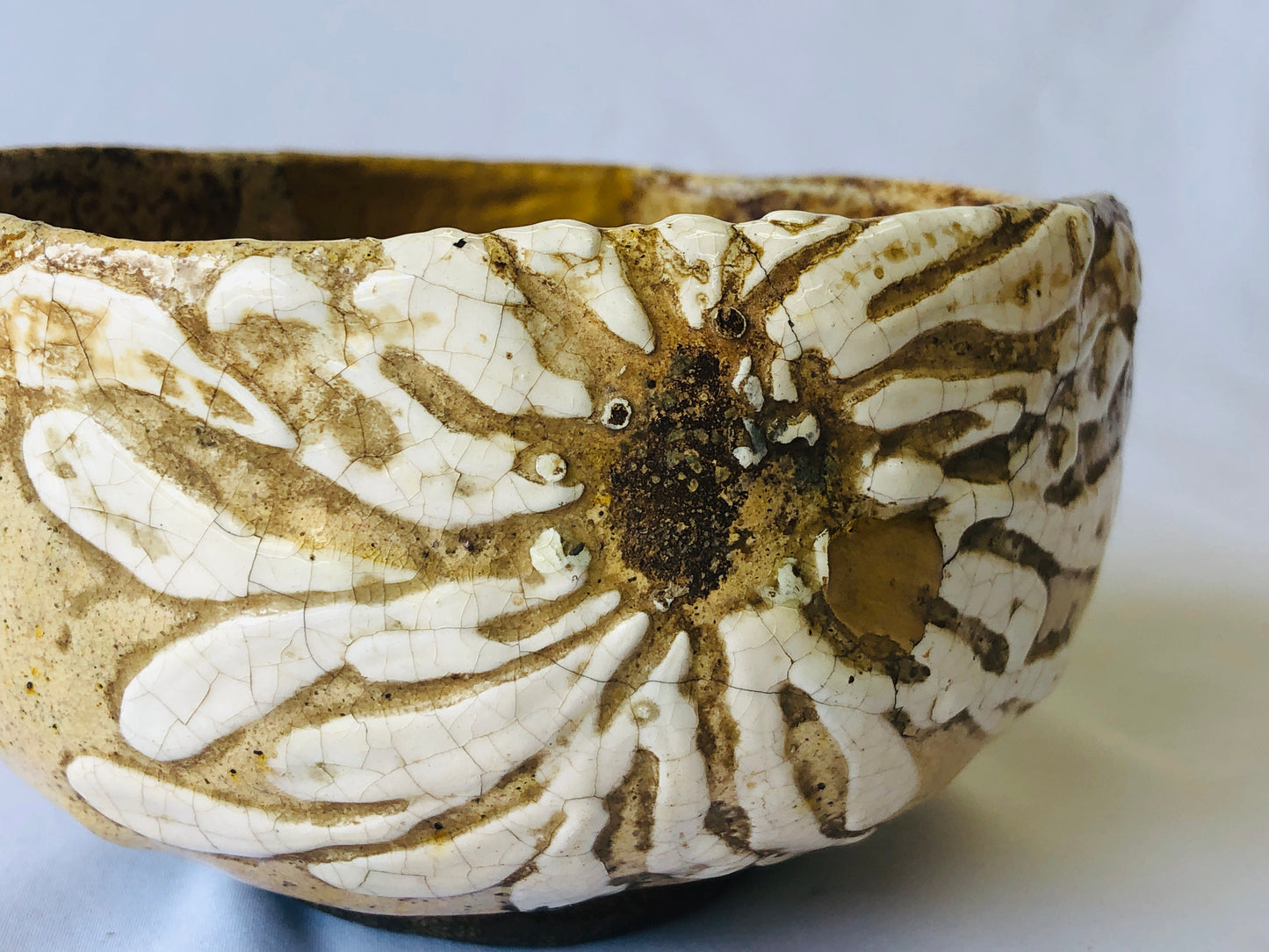 Y4704 CHAWAN Raku-ware kintsugi signed box Japan antique tea ceremony pottery