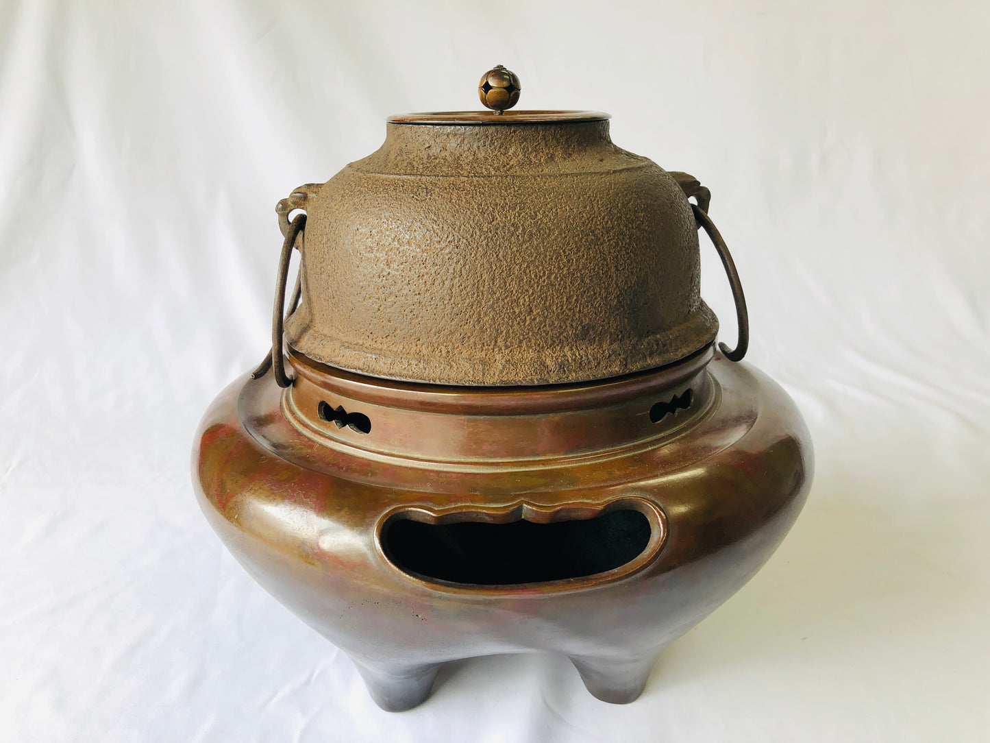 Y4736 CHAGAMA Murashido pot brazier signed box Japan Tea Ceremony teapot antique