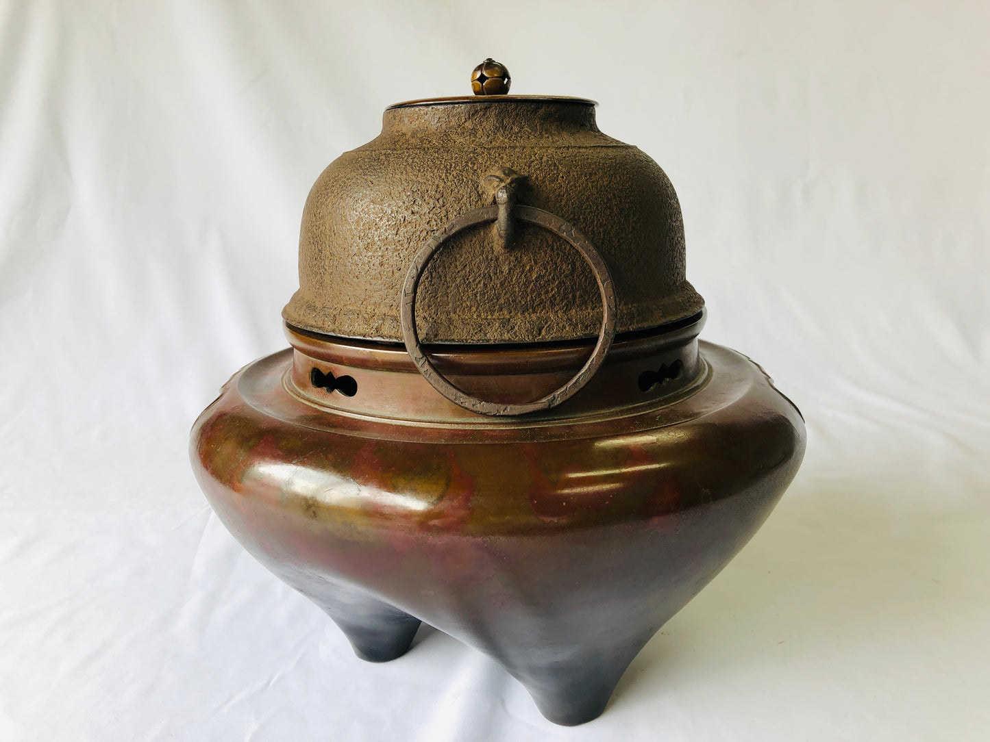 Y4736 CHAGAMA Murashido pot brazier signed box Japan Tea Ceremony teapot antique