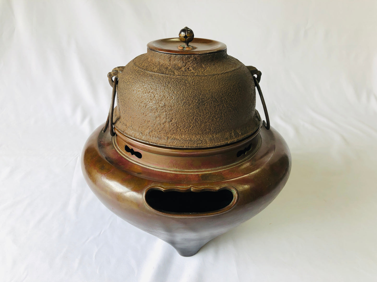 Y4736 CHAGAMA Murashido pot brazier signed box Japan Tea Ceremony teapot antique