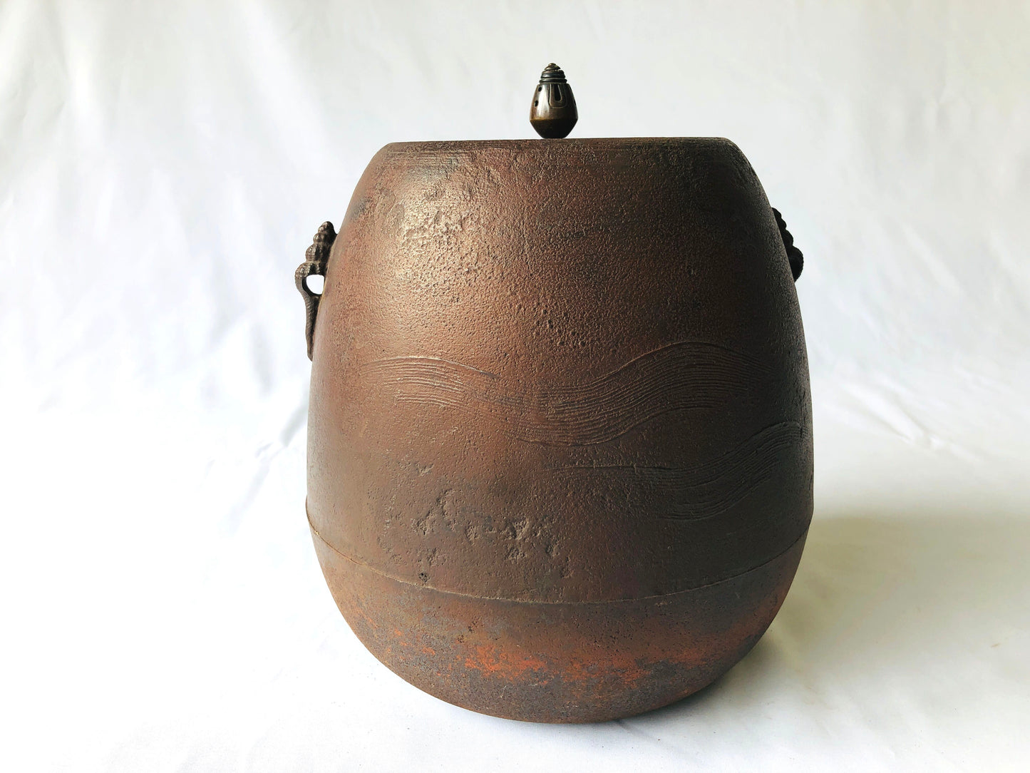 Y4739 CHAGAMA Iron pot Hakeme brush mark signed box Japan Tea Ceremony teapot