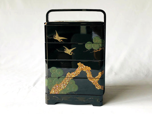 Y4758 BOX 4-tier container handle Crane Japan antique vintage case storage