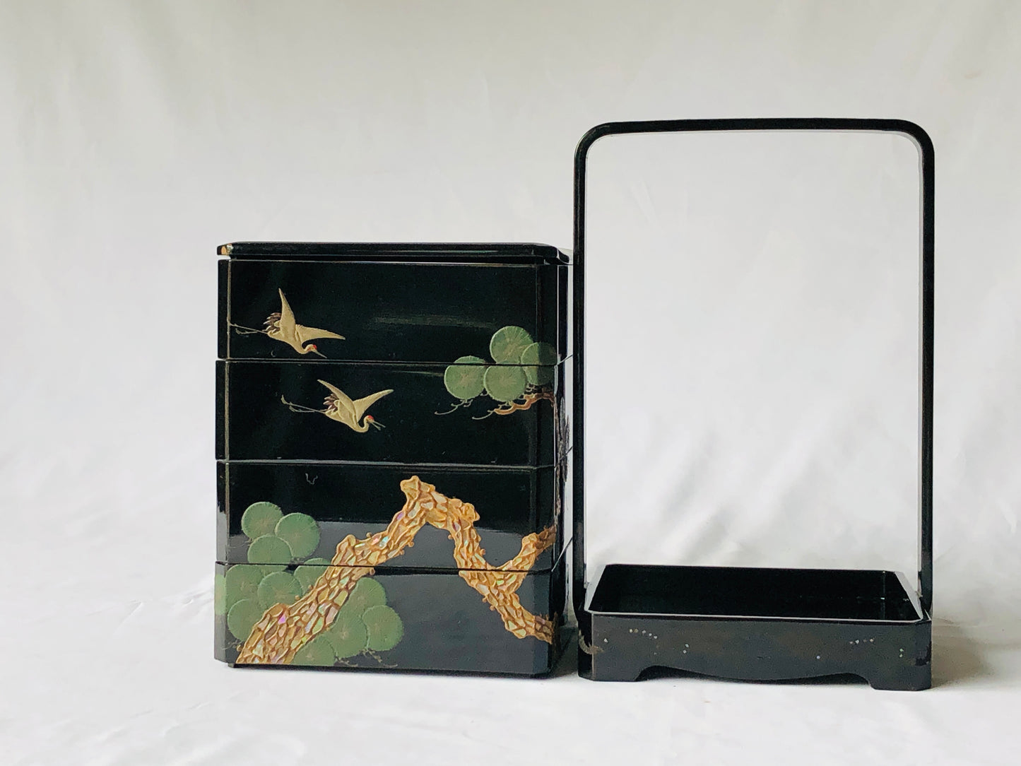 Y4758 BOX 4-tier container handle Crane Japan antique vintage case storage