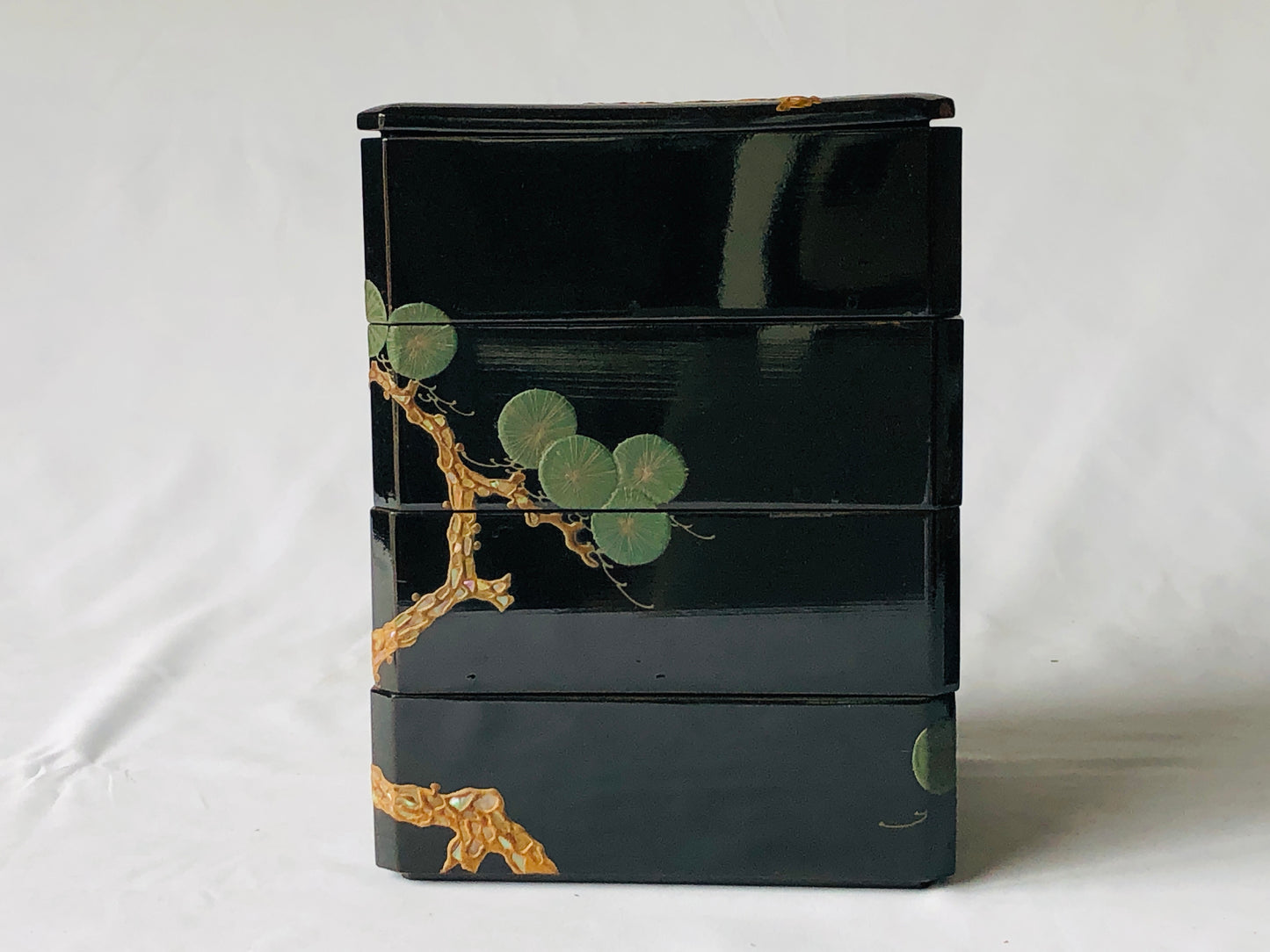 Y4758 BOX 4-tier container handle Crane Japan antique vintage case storage