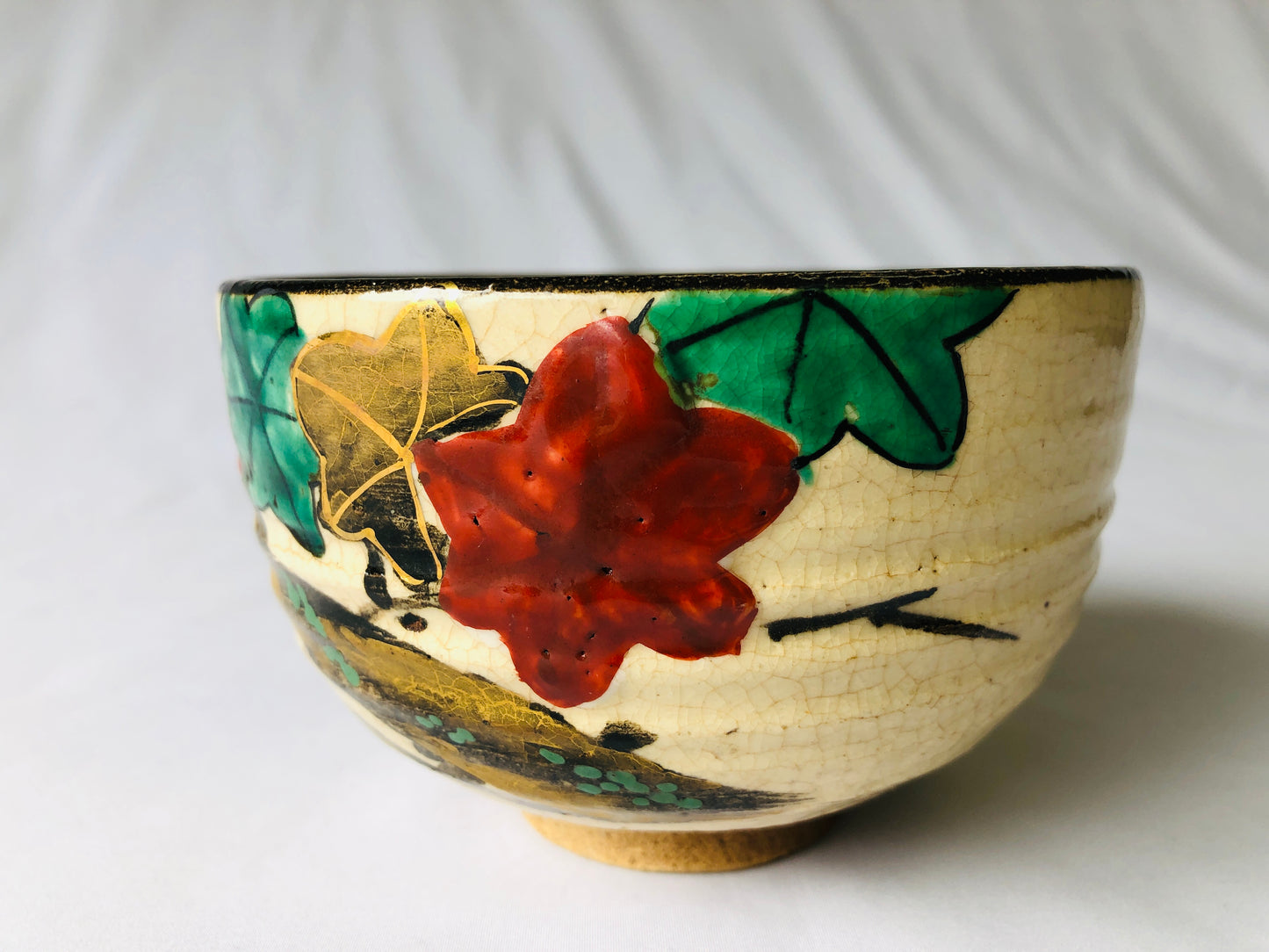 Y4761 CHAWAN Kyo-ware Kenzan signed Japan antique tea ceremony pottery bowl