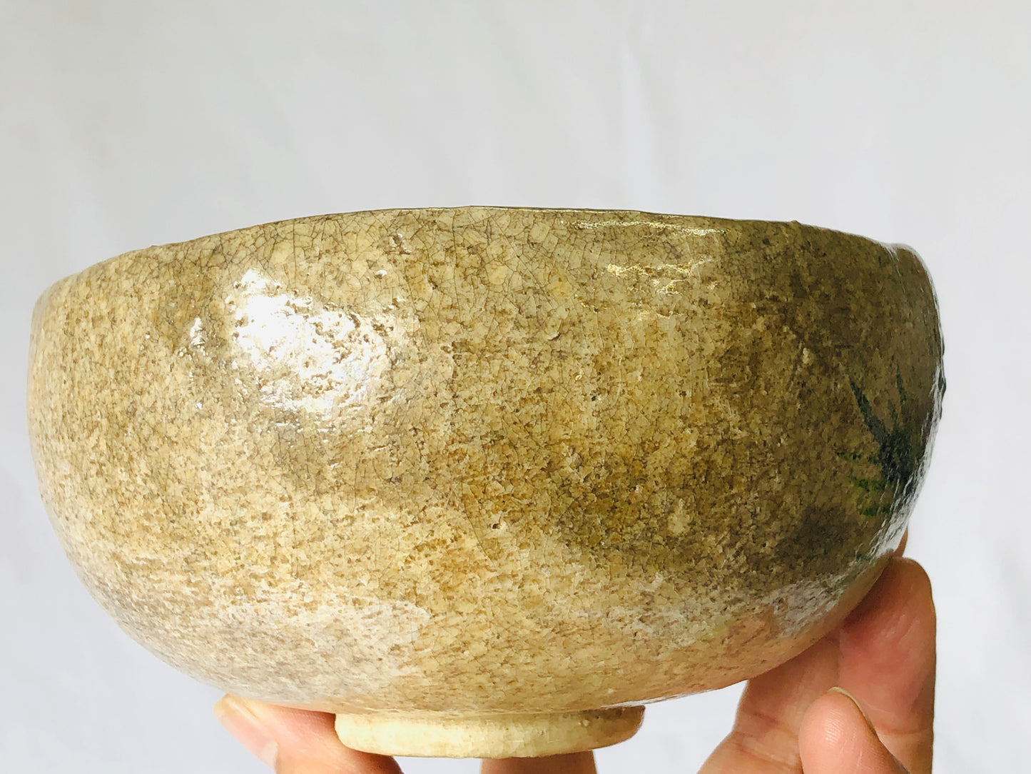 Y4766 CHAWAN Raku-ware white flat pine Japan antique tea ceremony pottery bowl