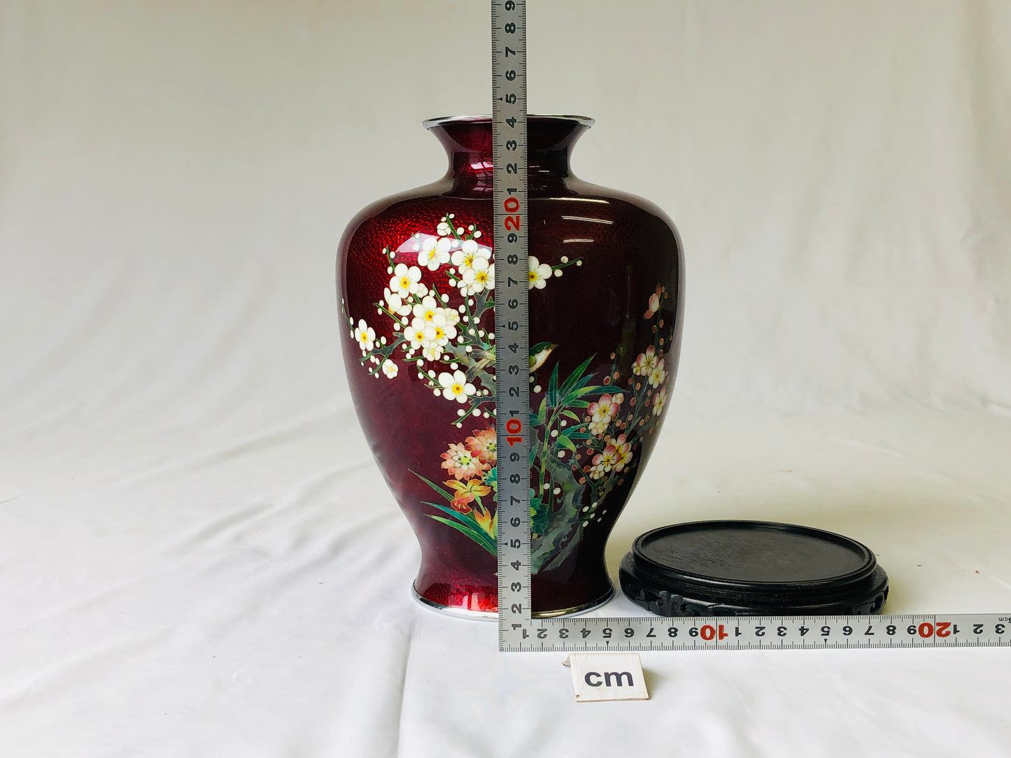 Y4775 FLOWER VASE Cloisonne red bird box Japan ikebana antique interior decor