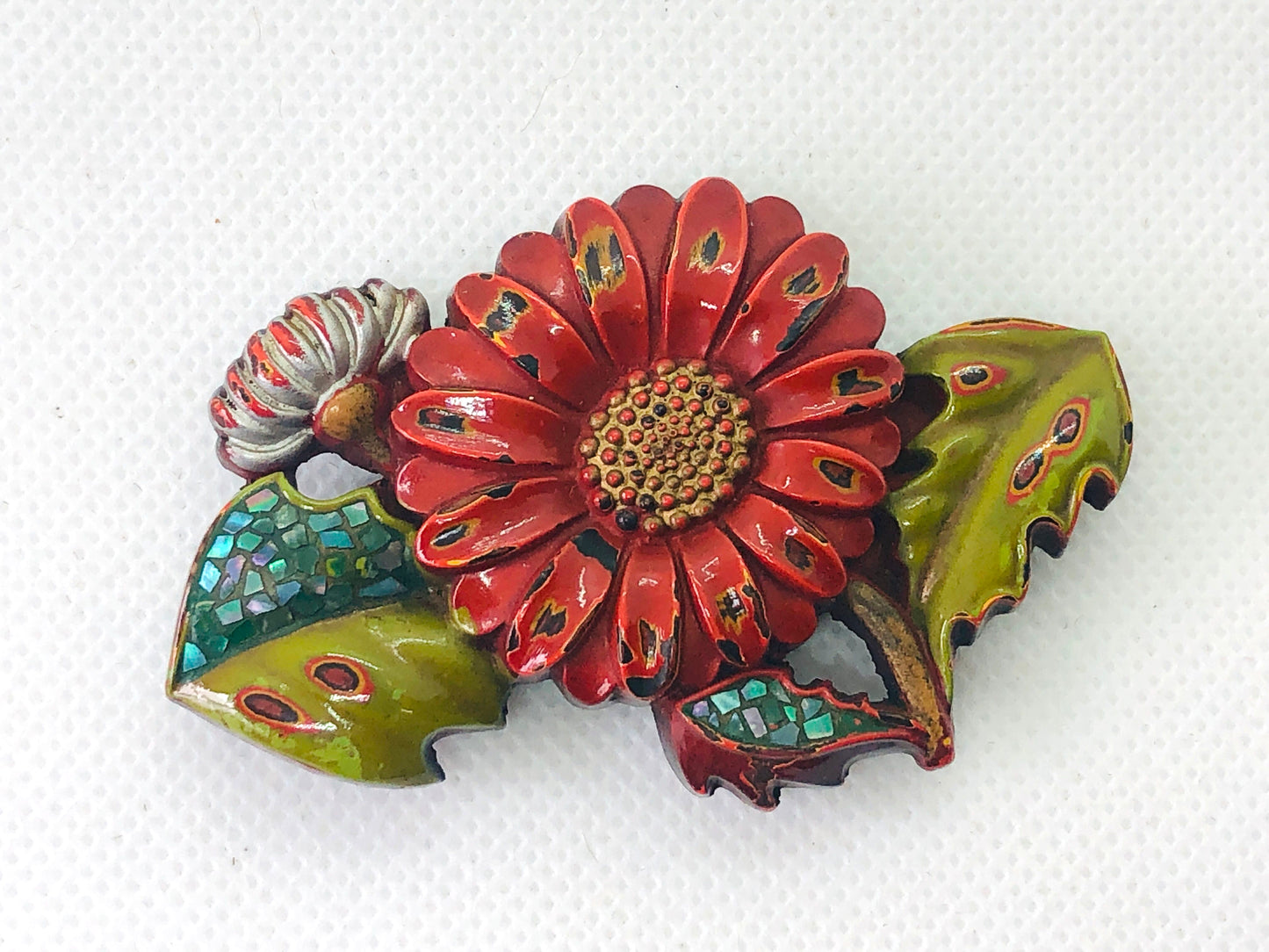 Y4789 OBIDOME Sash Clip brooch Wakasa lacquer Makie flower Japan Kimono antique