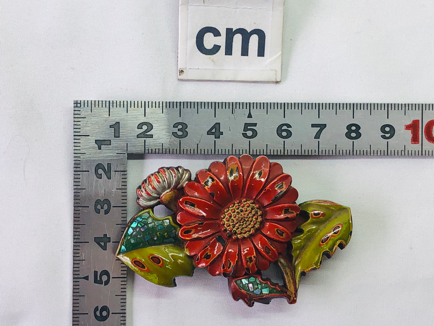 Y4789 OBIDOME Sash Clip brooch Wakasa lacquer Makie flower Japan Kimono antique