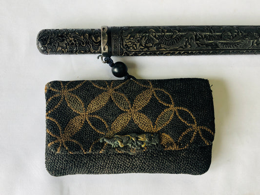 Y4796 SAGEMONO Dragon Cigarette case holder Japan antique traditional kimono