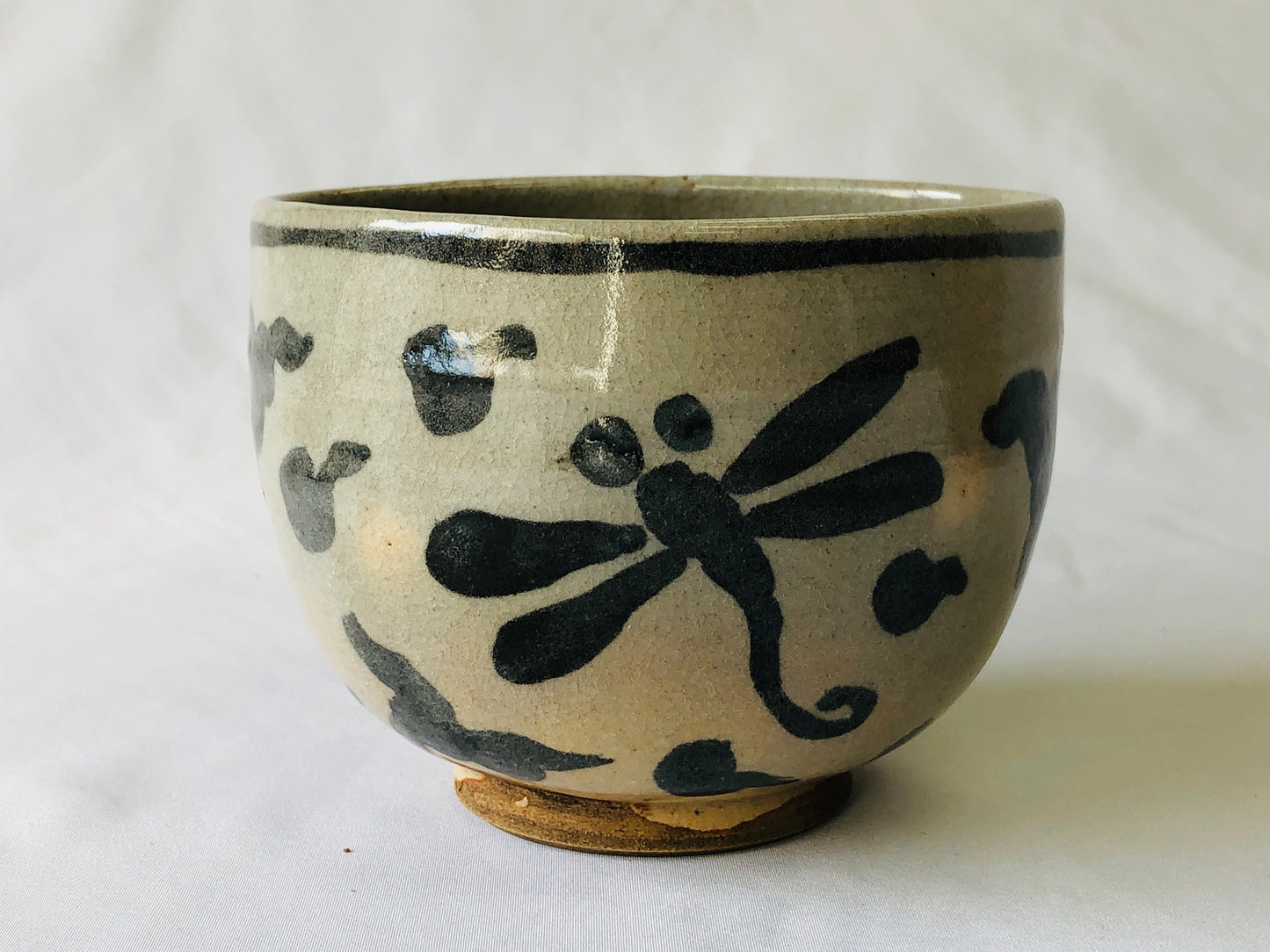 Y4821 CHAWAN Annan-ware dragonfly box Japan tea ceremony antique pottery bowl