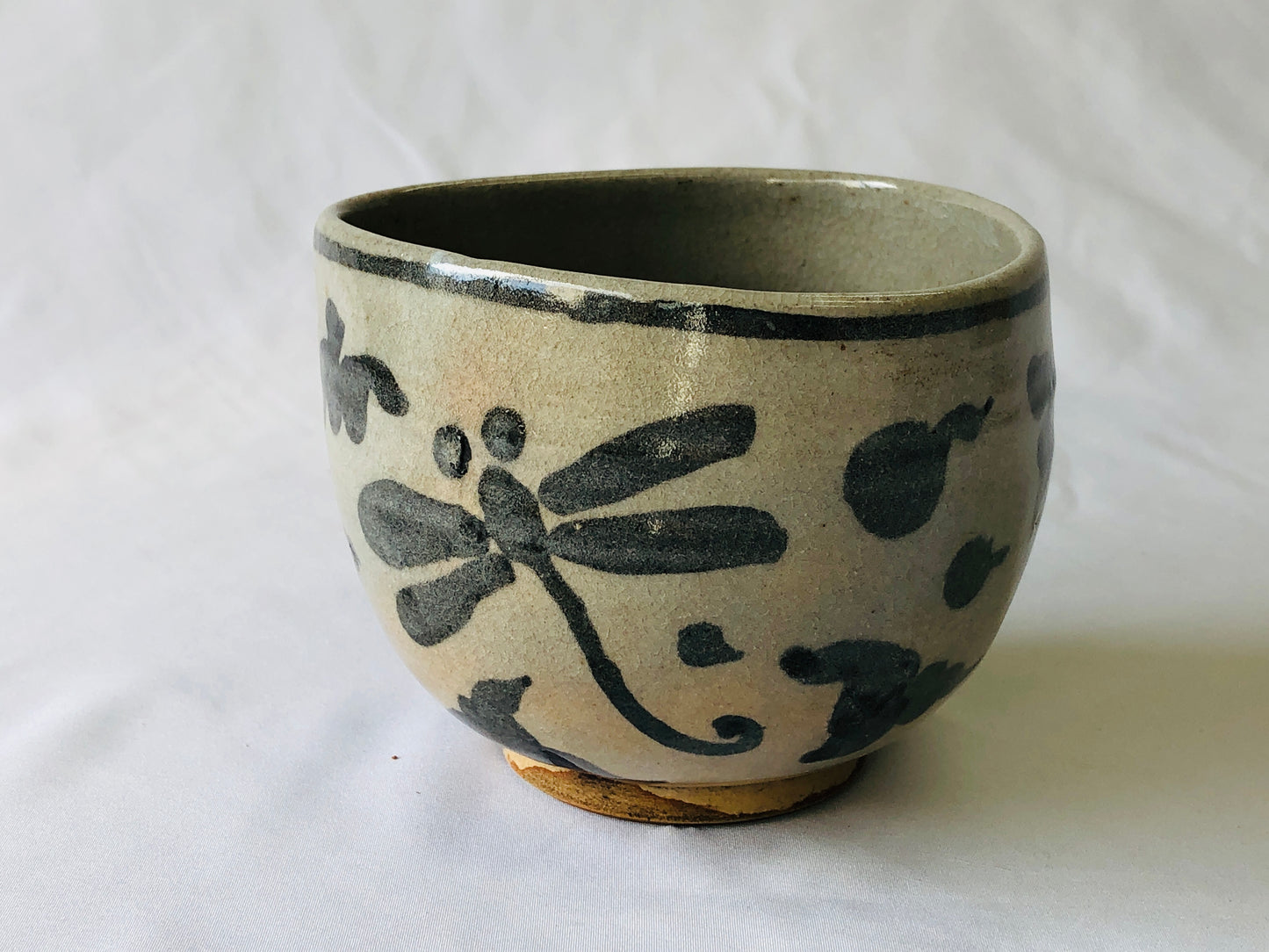 Y4821 CHAWAN Annan-ware dragonfly box Japan tea ceremony antique pottery bowl