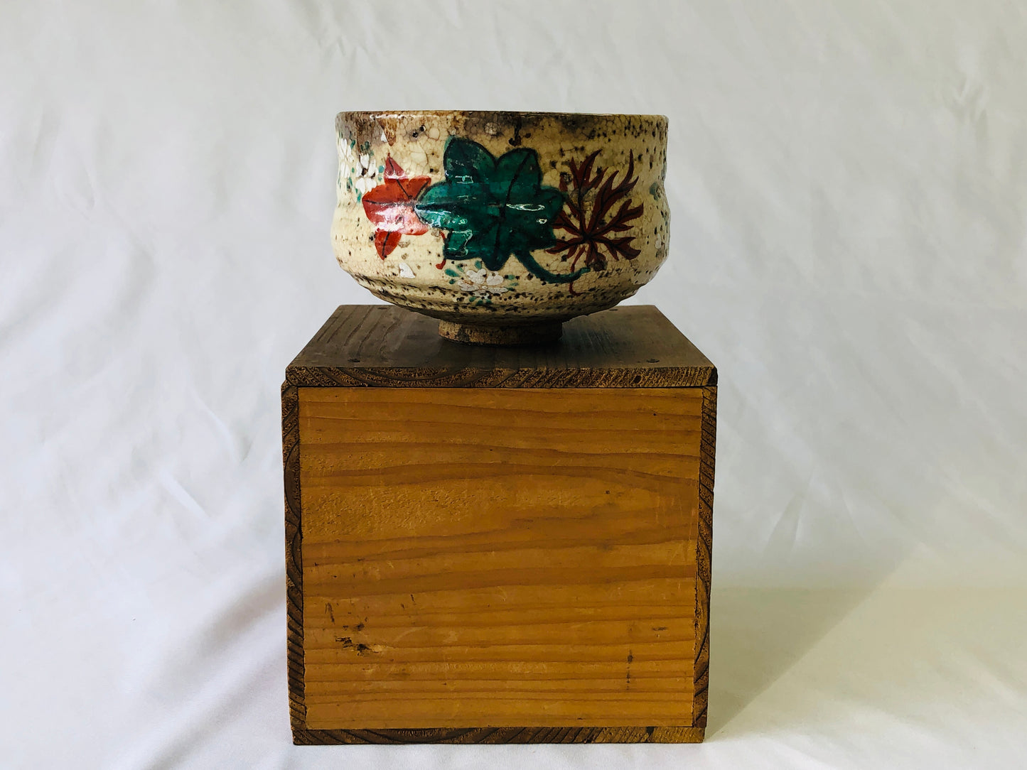 Y4823 CHAWAN Kiyomizu-ware autumn leaves box Japan antique tea ceremony pottery