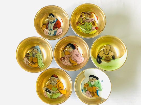 Y4826 CHAWAN Kutani-ware Sake cup set of 7 signed box Japan antique tableware
