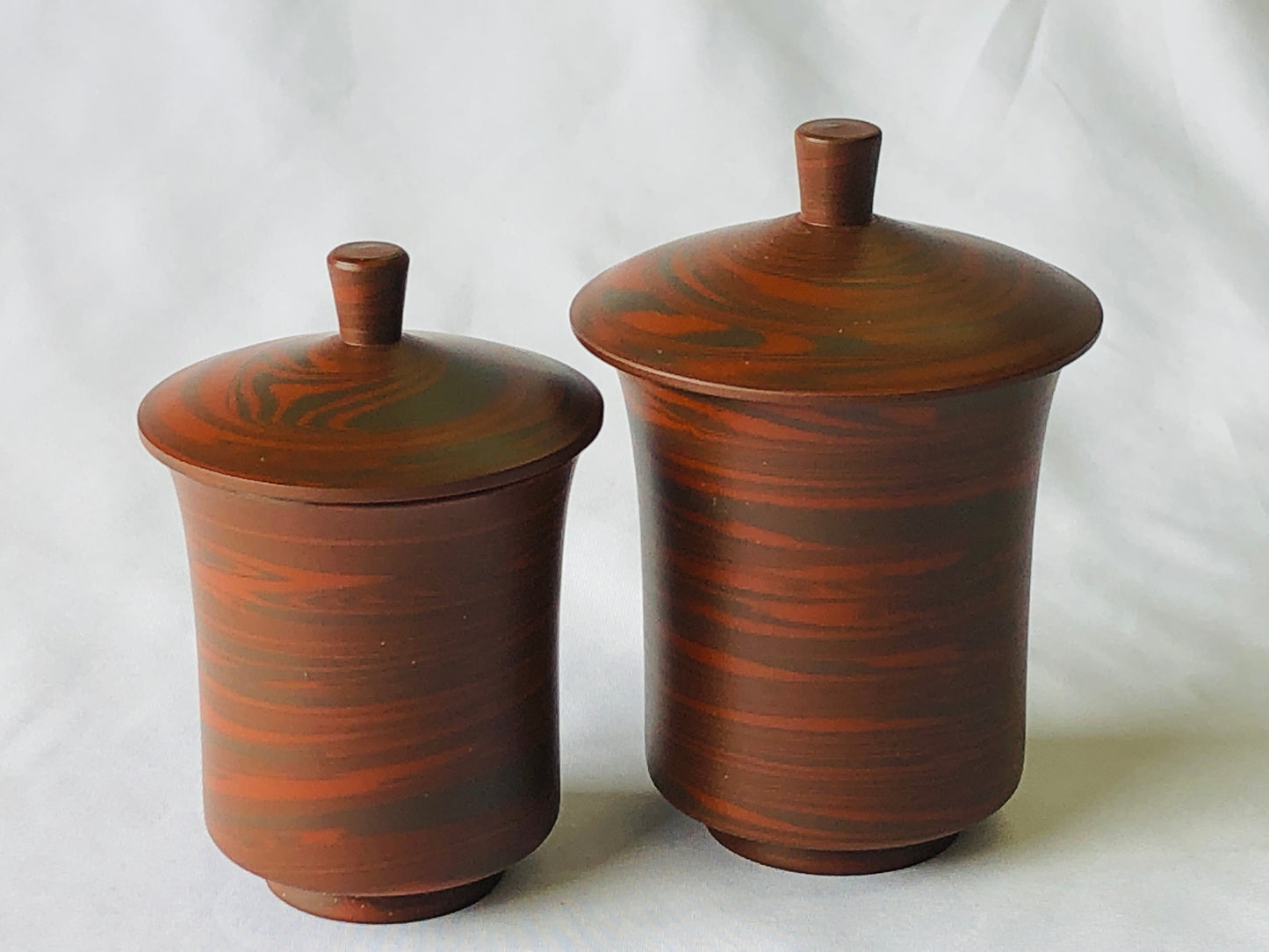 Y4827 YUNOMI Tokoname-ware lid set of 2 signed box Japan antique tableware