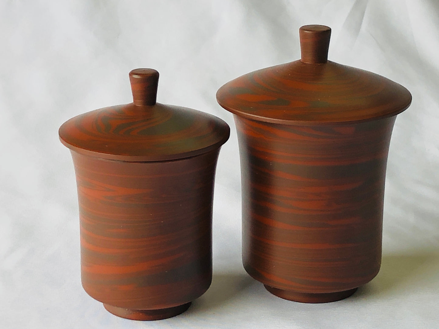 Y4827 YUNOMI Tokoname-ware lid set of 2 signed box Japan antique tableware