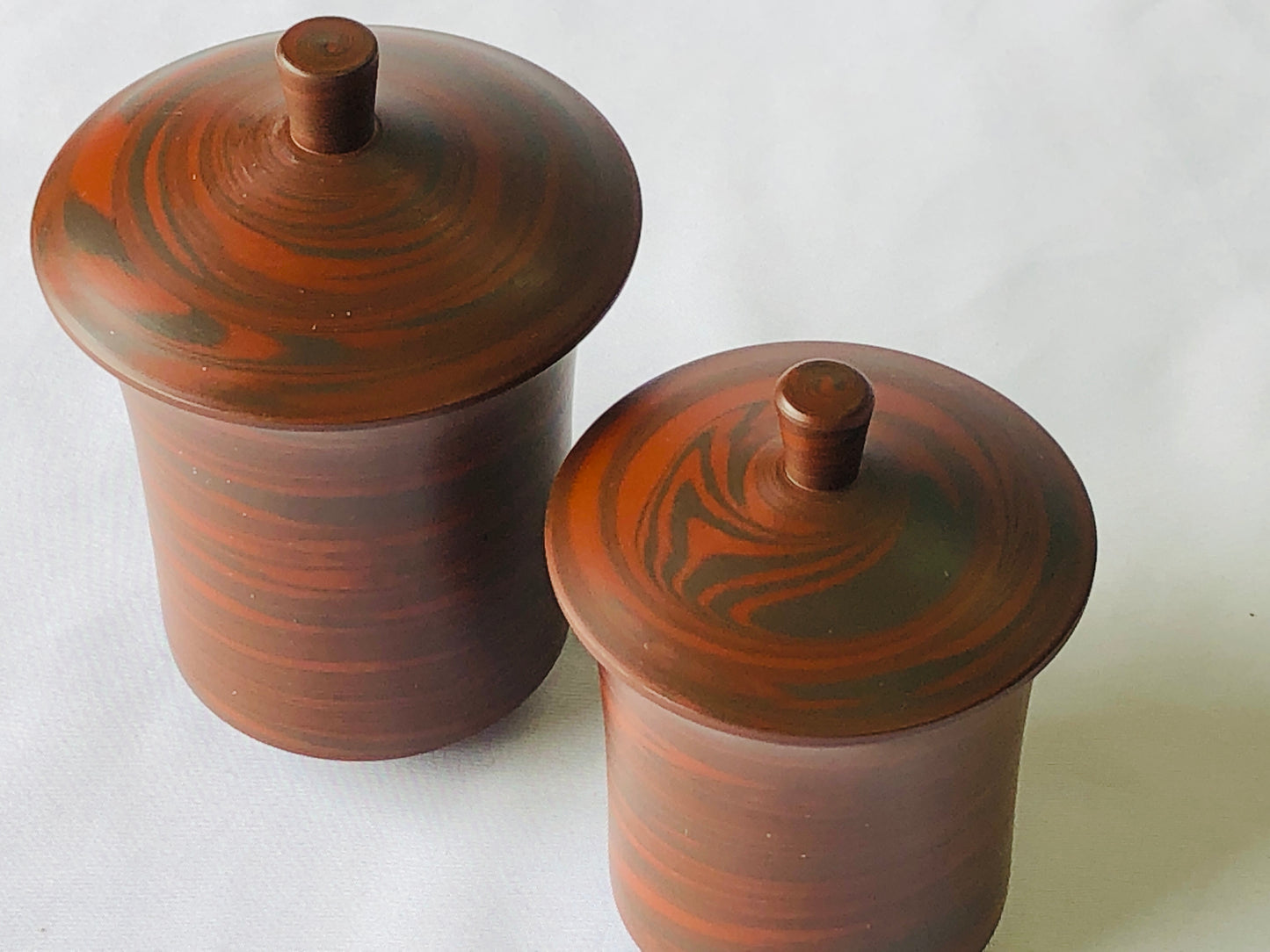 Y4827 YUNOMI Tokoname-ware lid set of 2 signed box Japan antique tableware