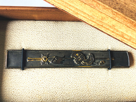 Y4832 KOUGAI  hairpin spatula sword fittings inlay box Japan antique samurai