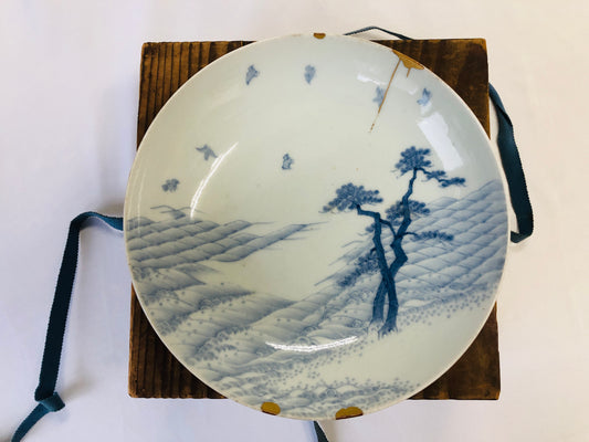 Y4849 DISH Nabeshima-ware kintsugi underglaze blue box Japan antique tableware