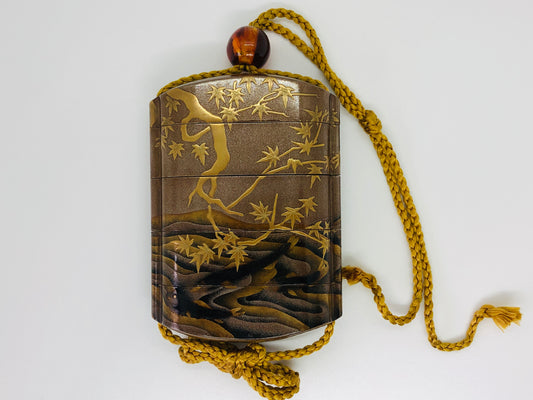 Y4853 INROU Makie Pill Box 5 parts Japan traditional antique kimono accessory
