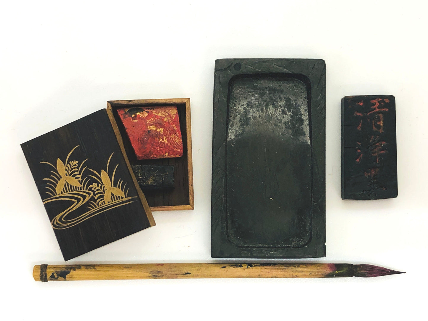 Y4854 BOX Small Suzuri inkstone case Makie storage Japan antique calligraphy