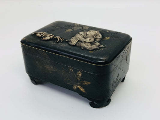 Y4859 BOX inlay small case storage monkey crab Japan antique vintage interior
