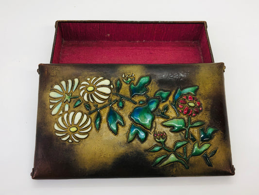 Y4860 BOX Cloisonne accessory case storage flower Japan antique vintage interior