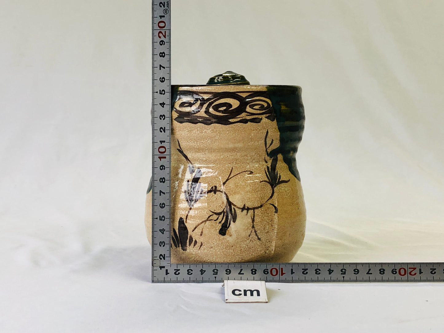 Y4887 MIZUSASHI Oribe-ware pot jar signed Japan Tea Ceremony antique vintage