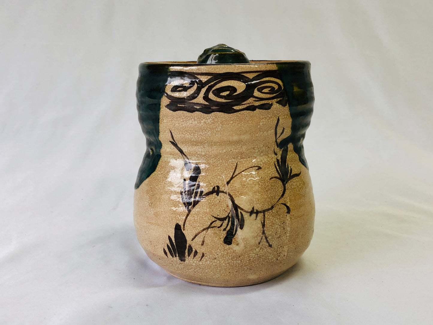 Y4887 MIZUSASHI Oribe-ware pot jar signed Japan Tea Ceremony antique vintage