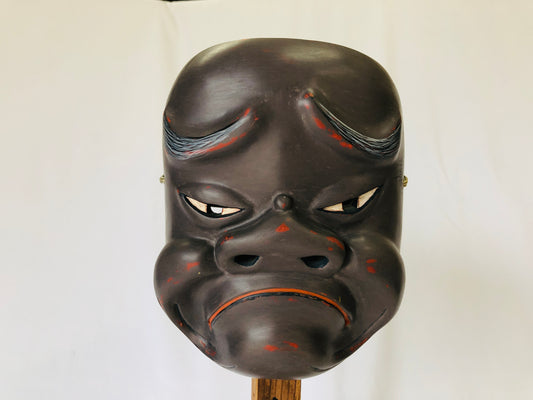 Y4912 NOH MASK wood carving Tsurimanako Japan antique omen dance drama vintage