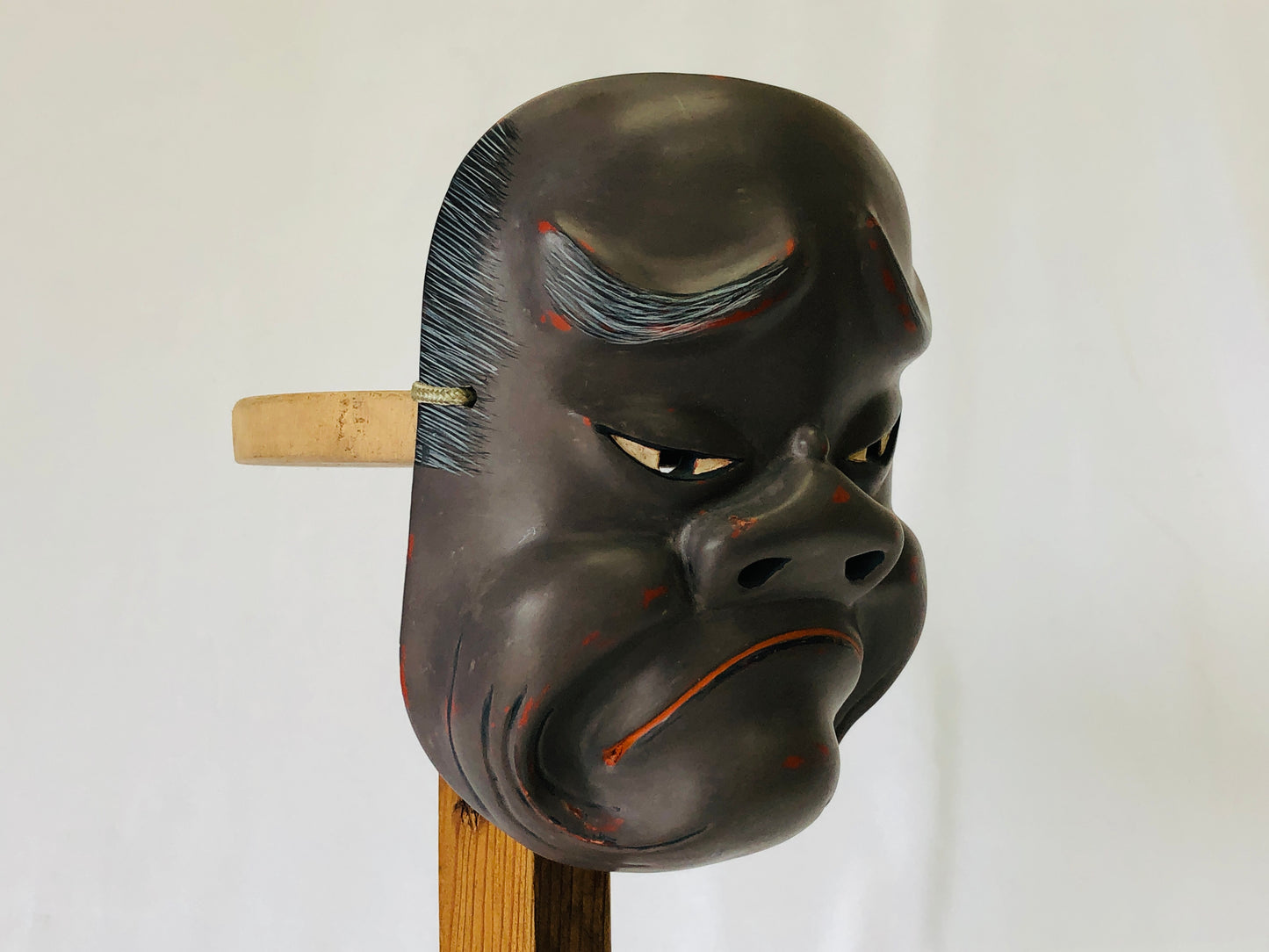 Y4912 NOH MASK wood carving Tsurimanako Japan antique omen dance drama vintage