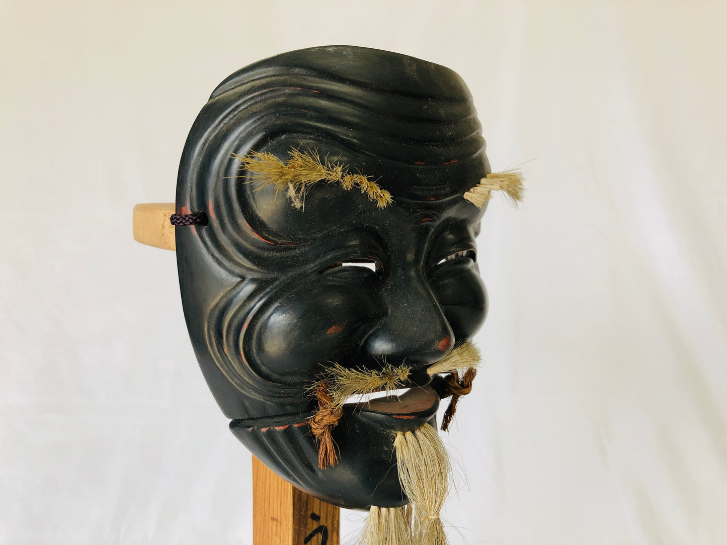 Y4914 NOH MASK wood carving Kokushikijo Japan antique omen dance drama vintage