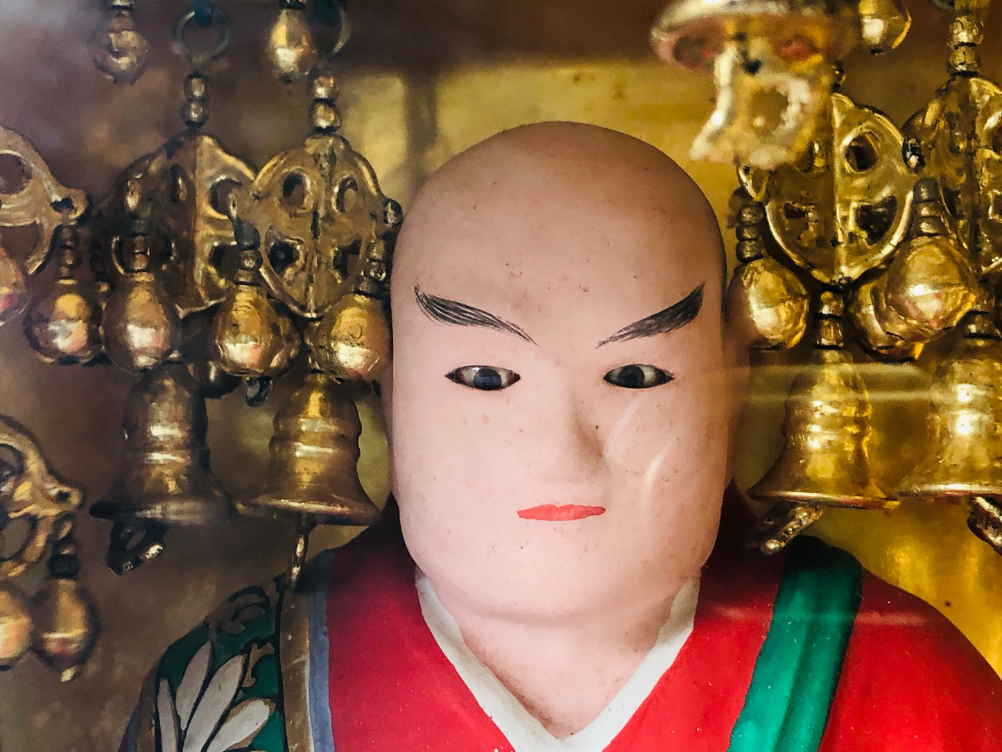 Y4941 STATUE glass eyes colored Buddha figure shrine Japan antique vintage decor