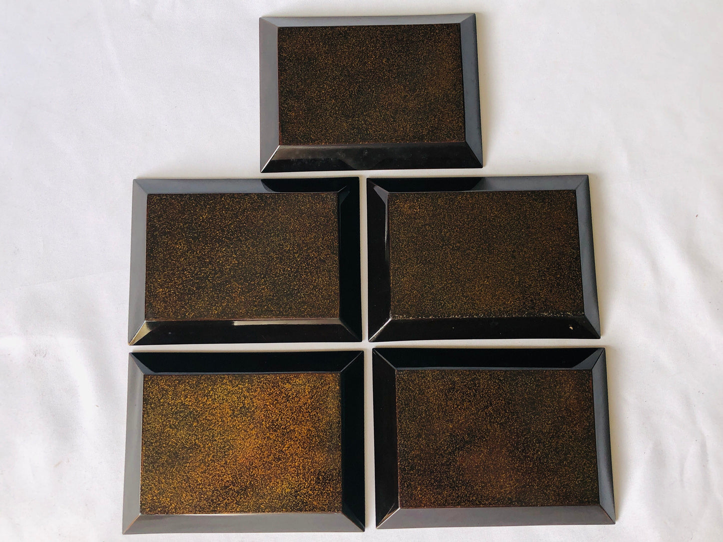 Y4958 DISH arabesque design makie serving plate set of 5 box Japan antique