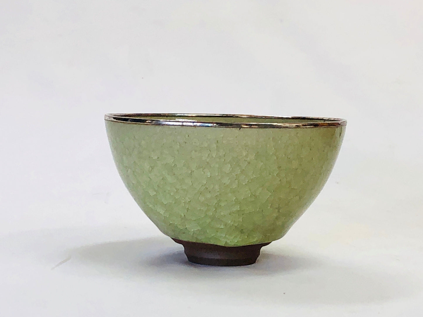 Y4997 CHAWAN Seto-ware silver rim signed box Japan antique tea ceremony bowl