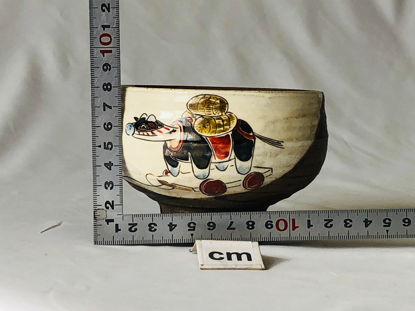 Y5011 CHAWAN Kyo-ware signed color picture Japan antique tea ceremony pottery