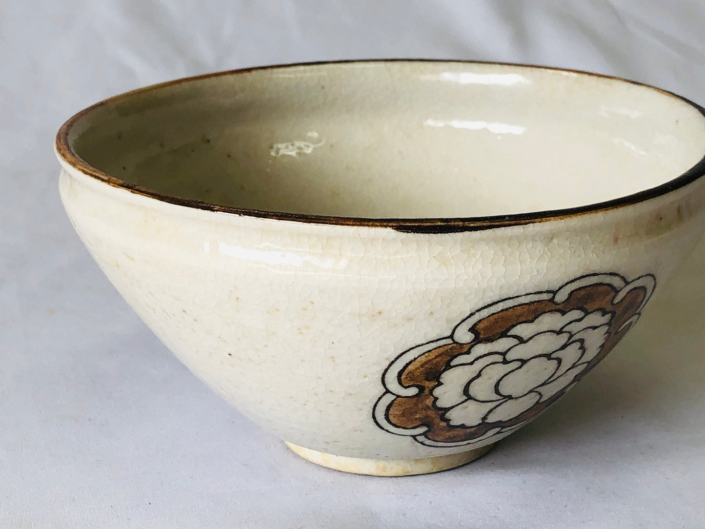 Y5012 CHAWAN Seto-ware family crest Japan antique tea ceremony pottery bowl