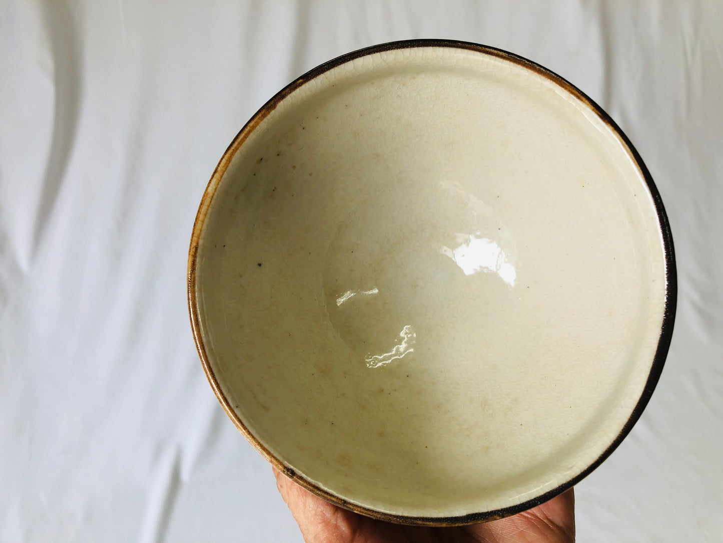 Y5012 CHAWAN Seto-ware family crest Japan antique tea ceremony pottery bowl