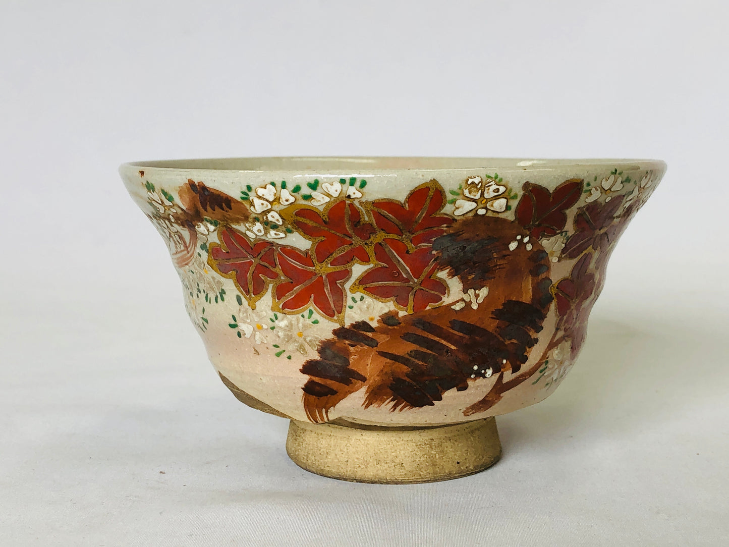 Y5015 CHAWAN Inuyama-ware signed autumn leaves Japan antique tea ceremony bowl