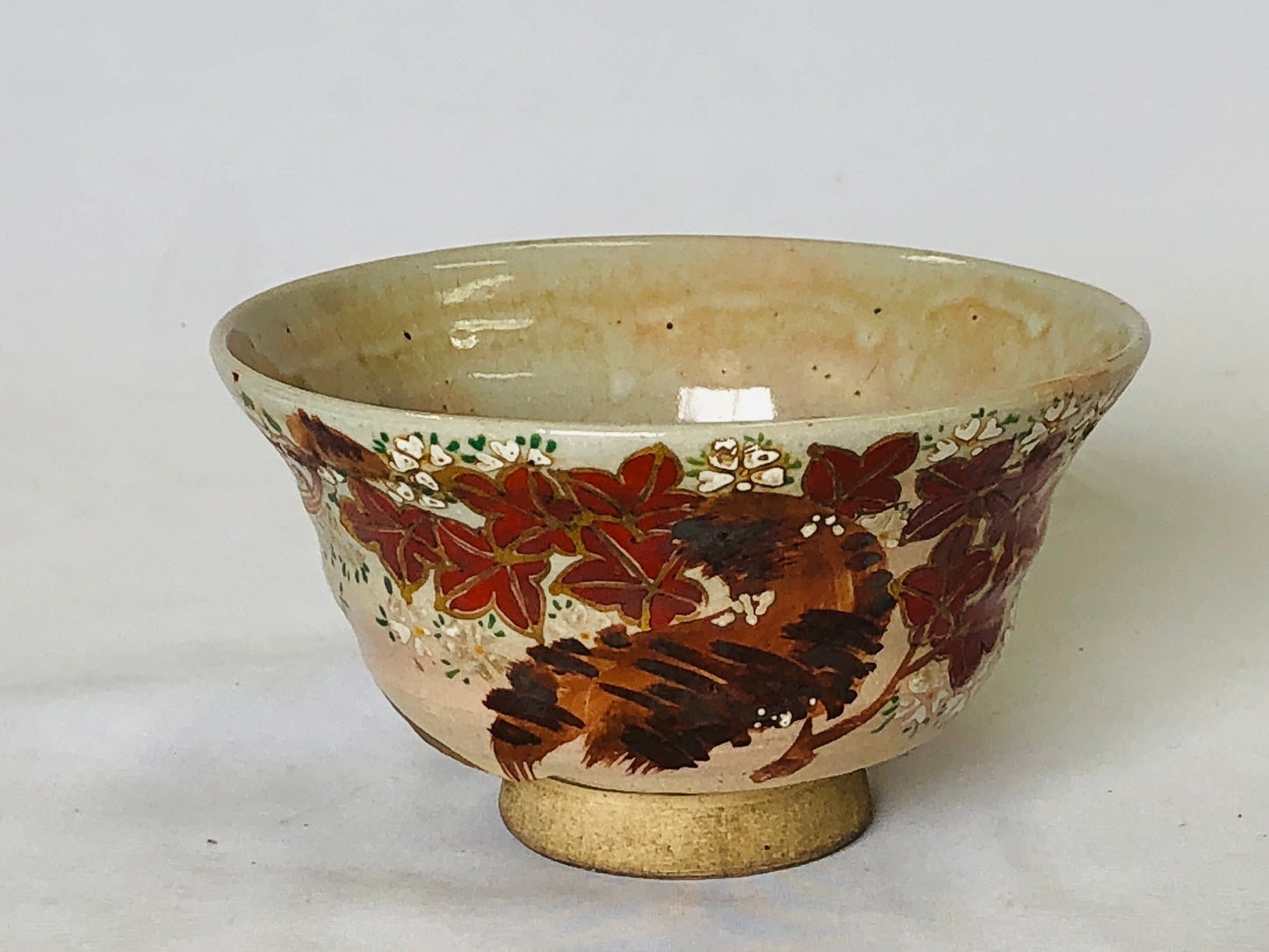 Y5015 CHAWAN Inuyama-ware signed autumn leaves Japan antique tea ceremony bowl